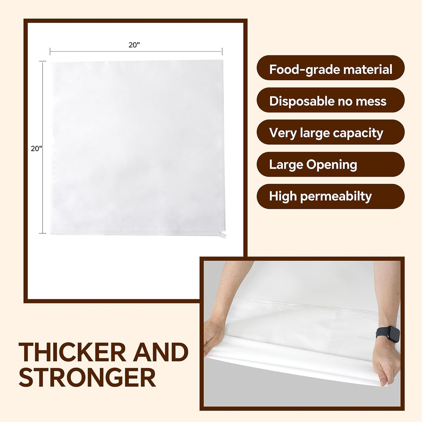 50 Pcs Commercial Cold Brew Coffee Filters,20" x 20" Commercial Cold Brew Bags For Commercial Model Cold Brew Coffee Makers and 5-Gallon Commercial Systems,with Drawstring,Brew Up To 5 LBS Coffee