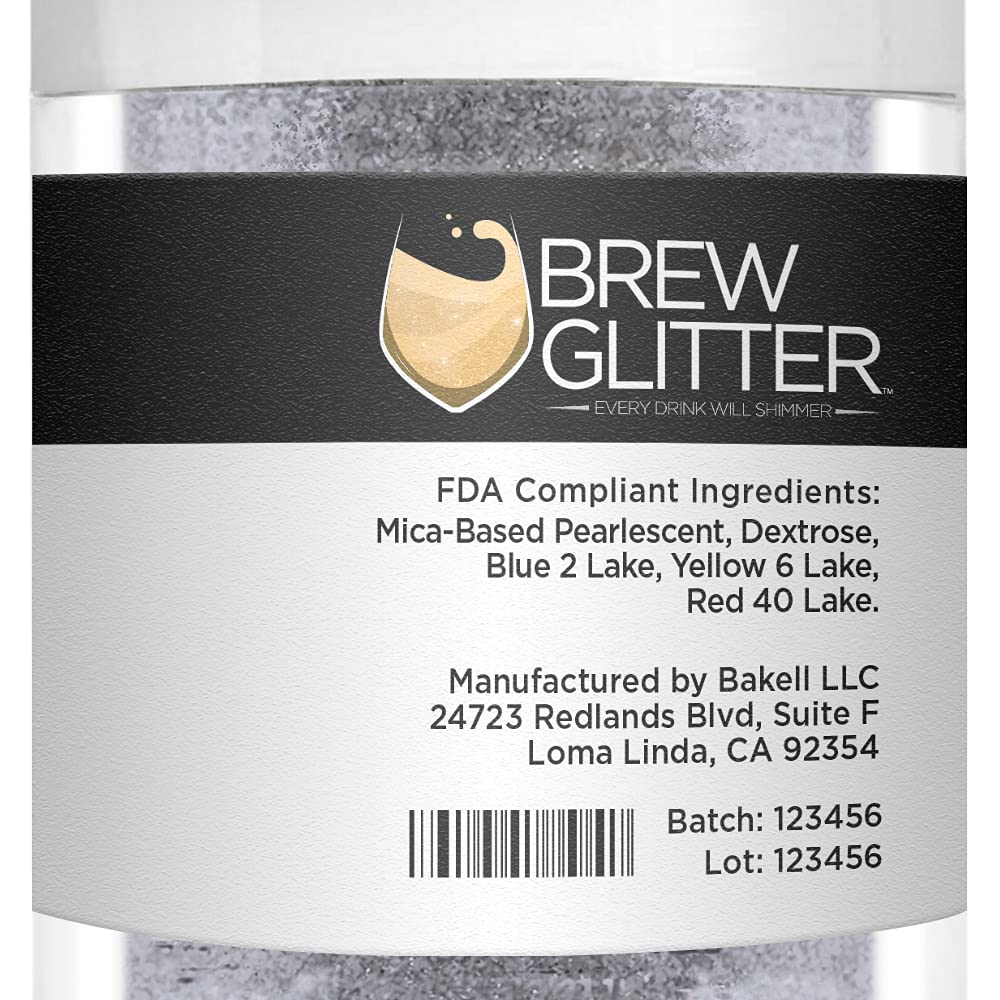Silver BREW GLITTER Edible Glitter For Drinks, Cocktails, Beer, Garnish Glitter &amp; Beverages | KOSHER &amp; HALAL Certified | 100% Edible &amp; Food Grade | Vegan, Gluten, Nut Free (25g, Silver)