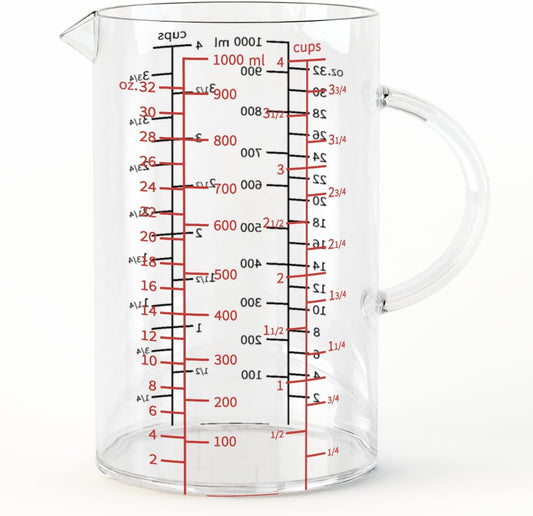 77L 4 Cup Glass Measuring Cup (1L), High Borosilicate Glass Measuring Cup