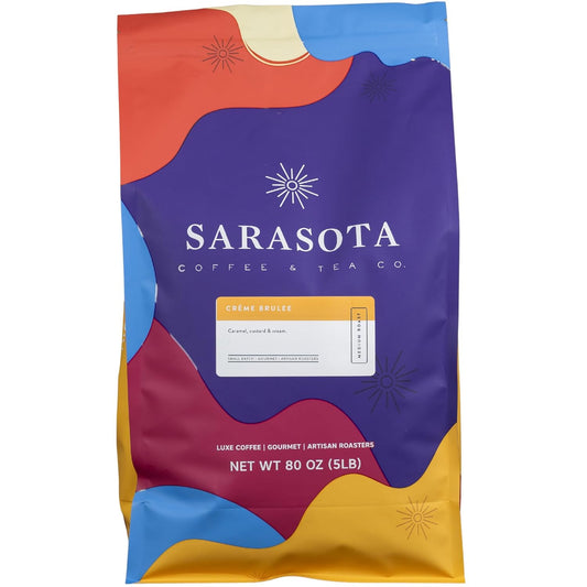 Sarasota Coffee Ground Creme Brulee | Medium Roast Gourmet Flavored Coffee Grounds | Low Acid, Mold Free, Specialty Grade