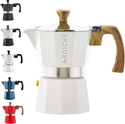 GROSCHE Milano Stovetop Espresso Maker Moka Pot 3 espresso Cup, 5 oz White | Cuban Coffee Maker And Italian Moka Pot For Stovetop Espresso; For Gas, Electric, And Propane Stoves With A Soft-Touch Handle