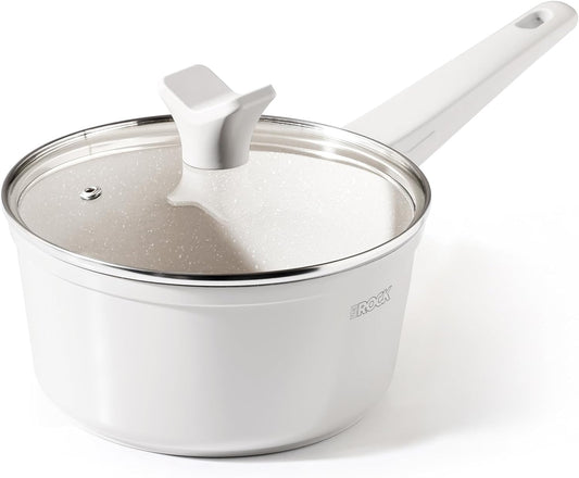 THE ROCK SOHO Ceramic Nonstick Saucepan with Lid, 2 Quarts Non Toxic Small Pot with PPG Fusion Pro Coating–Nothing Sticks, Never Warps, Lasts Longer, Induction Compatible, PTFE, PFOA&PFAS Free, Cream