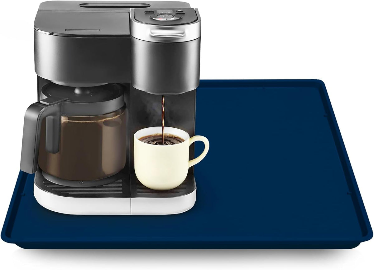 TOHONFOO Silicone Coffee Maker Mat with Lip, 19.7'' x 15'' Heavy Duty Coffee Maker Mat for Countertops, Coffee Tray Fit Under Coffee Machine Appliance Automatic Machines Espresso Accessory, Navy Blue