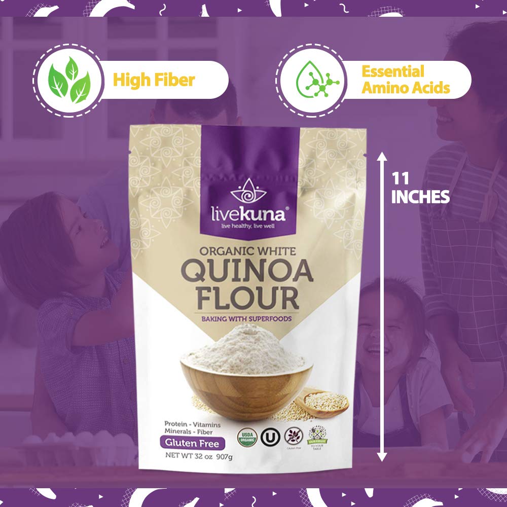 LiveKuna Organic Quinoa Flour, Gluten-Free Baking Flour, 32 oz