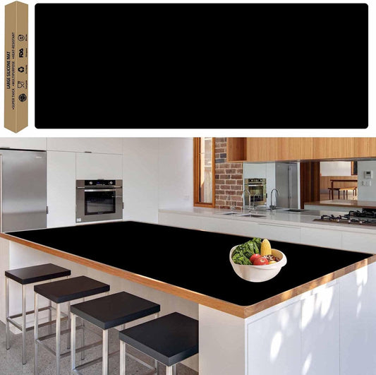 78.7"x23.6"(200cmx60cm) Large Silicone Mat for Kitchen Counter, Heat Resistant Non-Slip Countertop Protector, Waterproof Silicone Craft Mat for Kitchen Island, Black