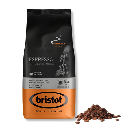 Bristot Italian Espresso – Medium Roast Coffee Beans for Espresso Machines – Rich Aroma of Cocoa, Spices &amp; Cereals – 1.1 lb (500 g)