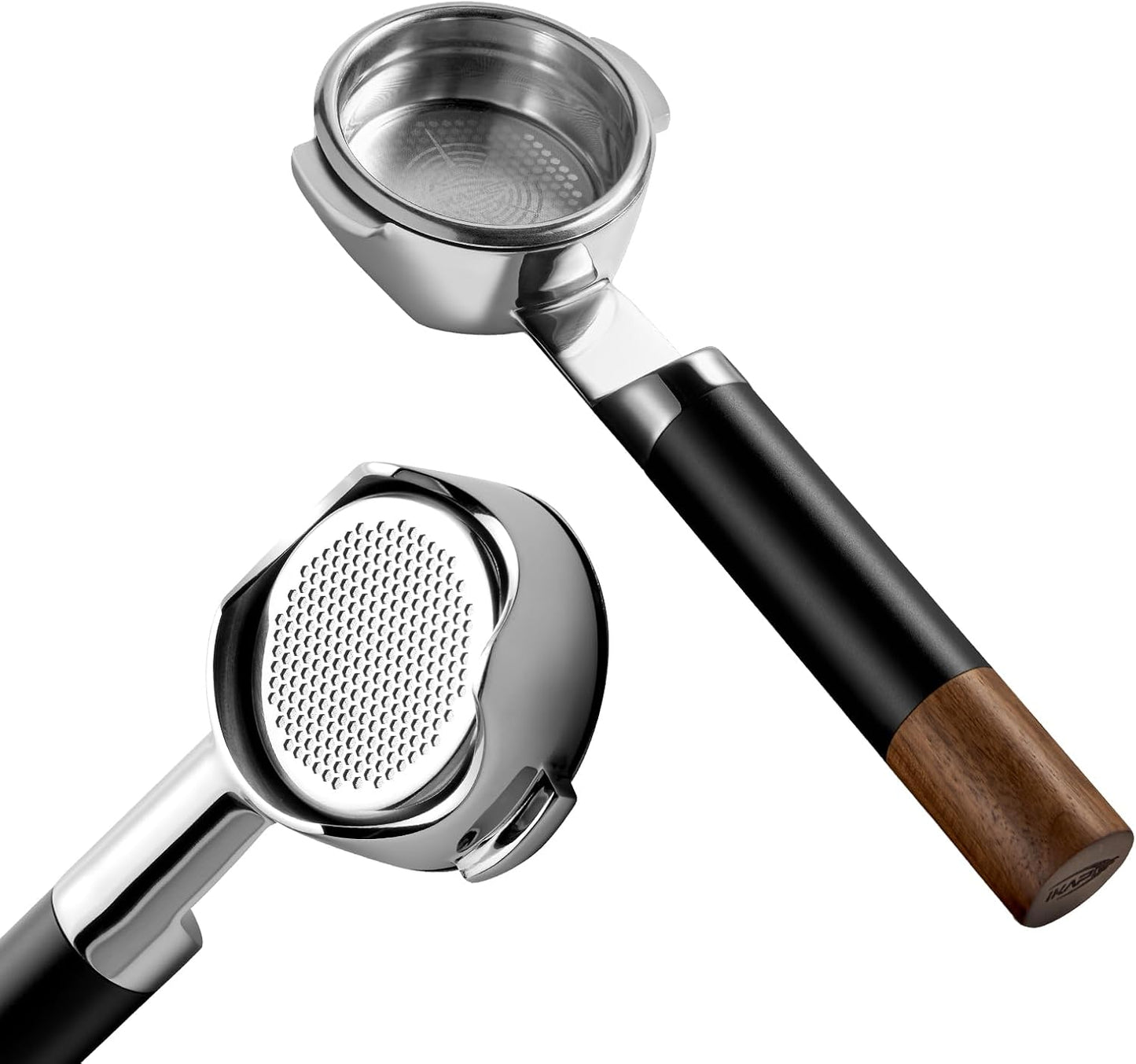 IKAPE 58mm Bottomless Naked Portafilter, Black Compatible with E61,Rocket,Sanremo,Slayer,Flair 58,ECM,etc.Espresso Machines(20g Basket Included)