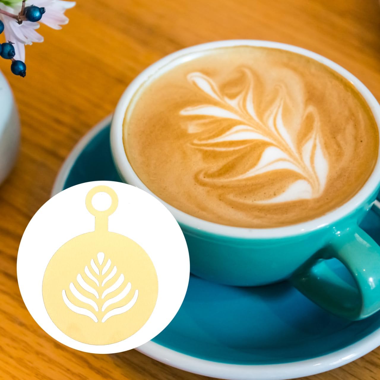 SHOWERORO Coffee Latte Art Stencils 4 Pcs Metal Coffee Stencils for Cappuccino Chocolate Decoration Milk Foams Templates Flower Mold 4.72X3.34In