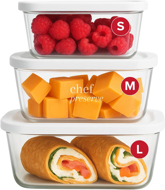 Chef Preserve Glass Vacuum Seal Containers for Food Storage, Made For Compact Vacuum Sealer, 3pcs set [1x Small, 1x Medium,