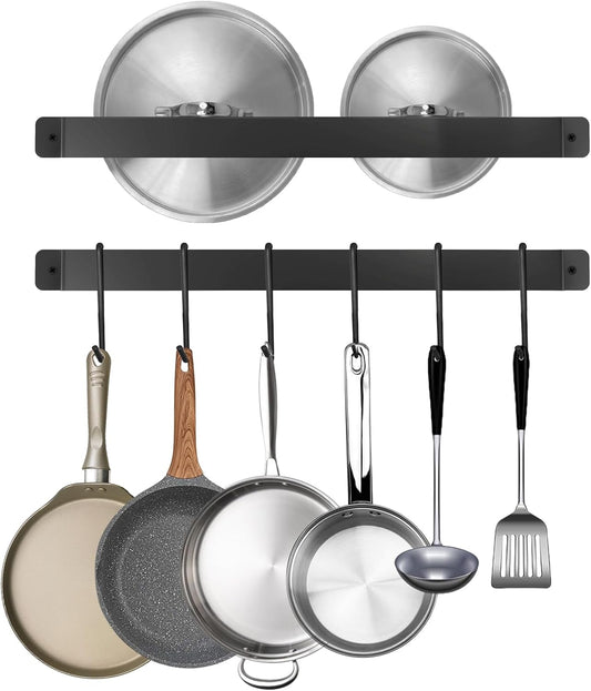 2 Pack Steel-made Kitchen Utensil Rack Organizer Wall-mounted Pot Pans Wall Hanger Holder for Coffee Mug Rack Cup Hanging