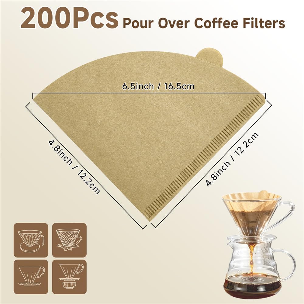 Coffee Filters, Cone Coffee Filters Size 02, 1-4 Cups, 200 Count, 2 Cone Filter for Pour Over and Drip Coffee Maker, Natural Brown Unbleached