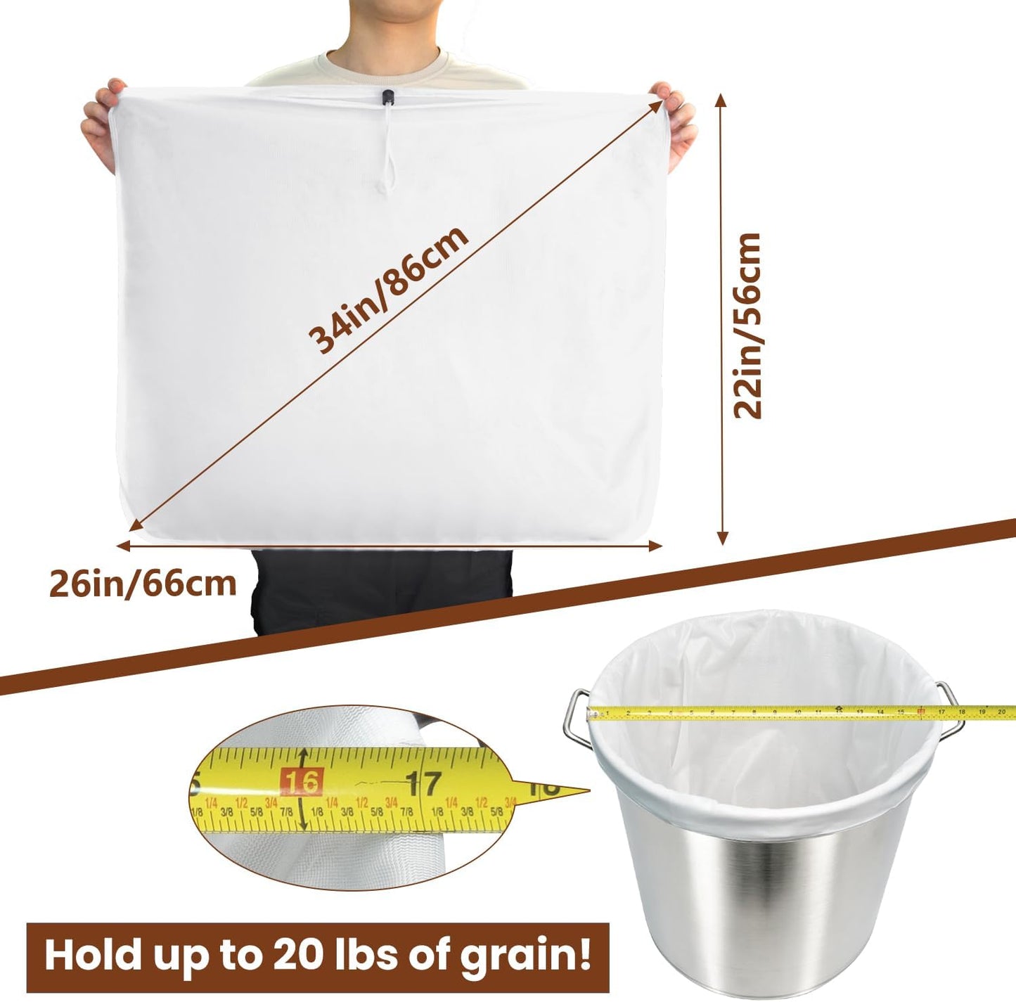 2 Pack Beer Brew Bags, Reusable 250 Micron Fine Mesh Strainer Bags