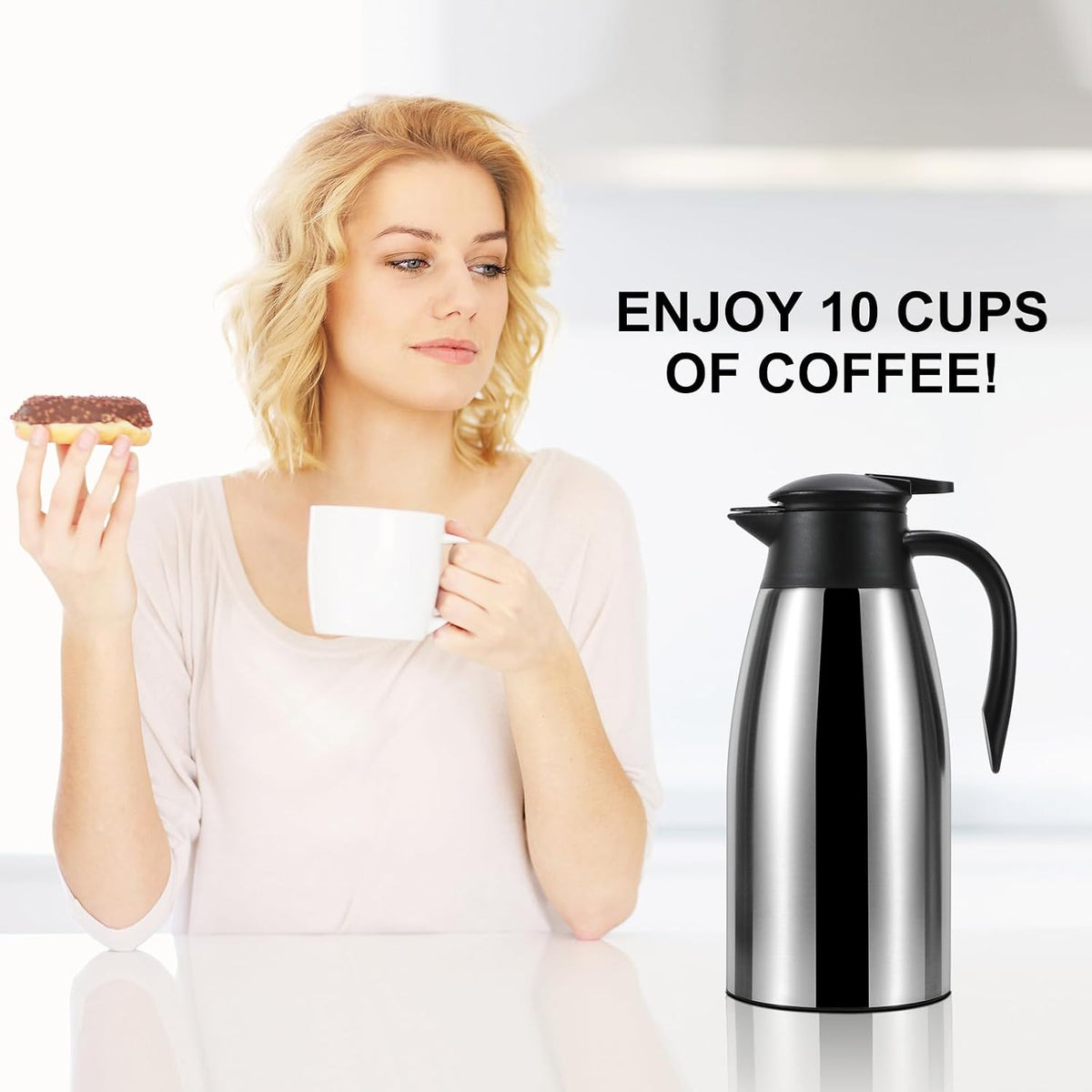 70 oz Thermal Coffee Carafe, Updated Insulated Stainless Steel Coffee Carafes for Keeping Hot Coffee &amp; Water Hot Beverage-12Hours, Double Walled Vacuum Coffee Carafe(Pink)