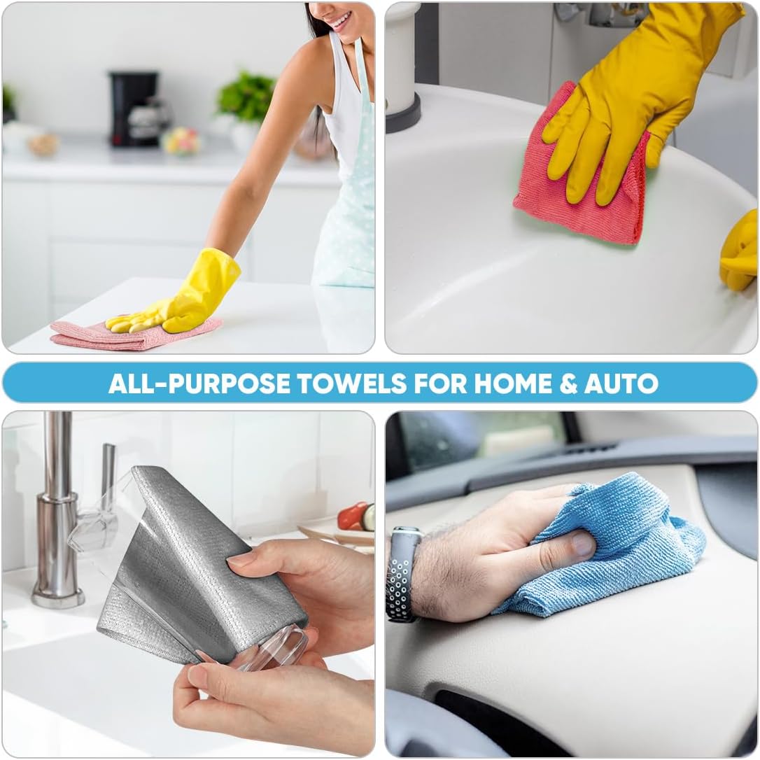 AIDEA Red Microfiber Cleaning Cloth Roll-50PK, Paper Towels 11.5"×11.5"