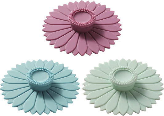 Sunflower Silicone Cup Covers (Set of 3) ， Multicolored Silicone Lids for Mugs, Cups, Tea Pots,Flexible Mug Covers，Hot Cup