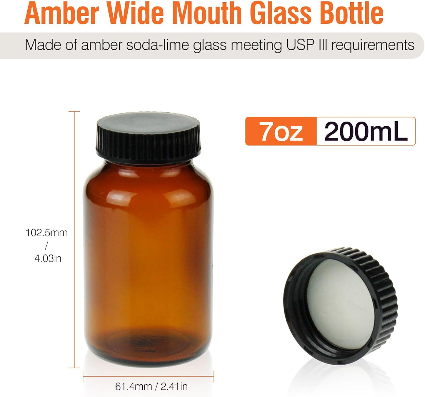 PEKYBIO 24 Pack 200ML Amber Glass Wide Mouth Packer Bottle with Cap