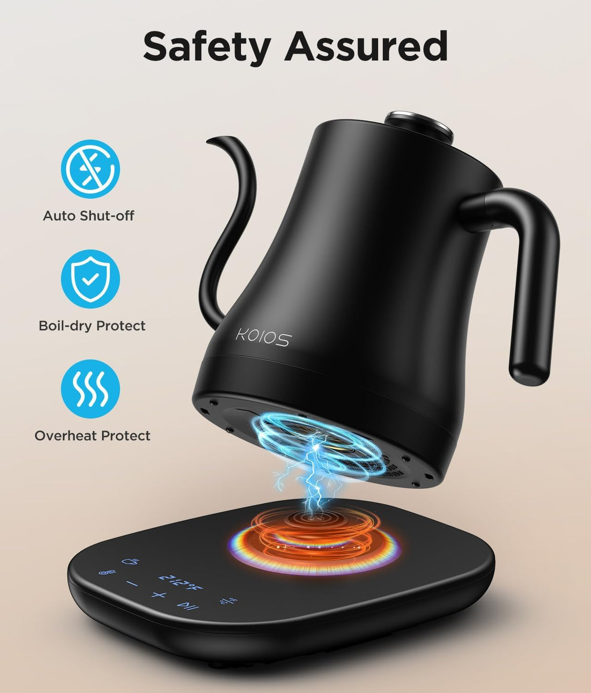 KOIOS Gooseneck Electric Kettle, ±1℉ Temp Control, Mute Mode, 4H Keep Warm | 0.8L Pour Over Kettle, 1200W Fast Heating, Stainless Steel, Coffee &amp; Tea Brewing