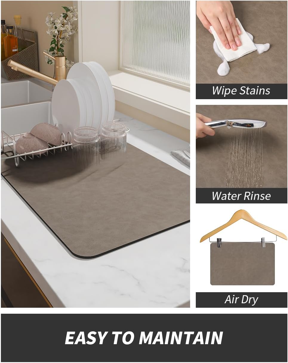 AMOAMI Coffee Mat Hide Stain Rubber Backed Absorbent Dish Drying Mat for Kitchen Counter - Fits Under Coffee Maker or Machine