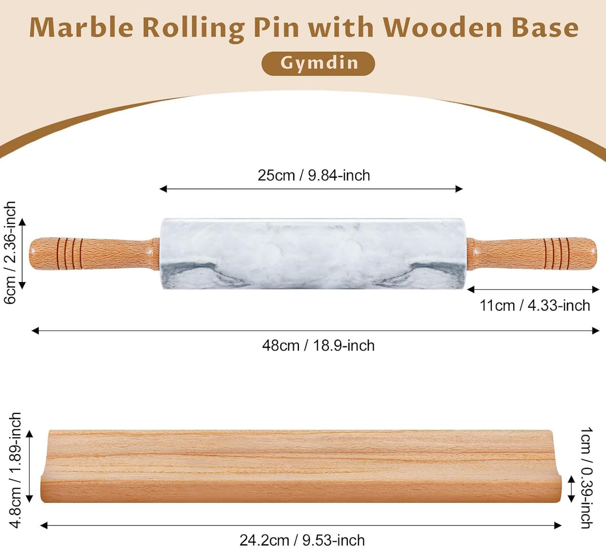Marble Rolling Pin - 18.9" Marble Rolling Pins for Baking