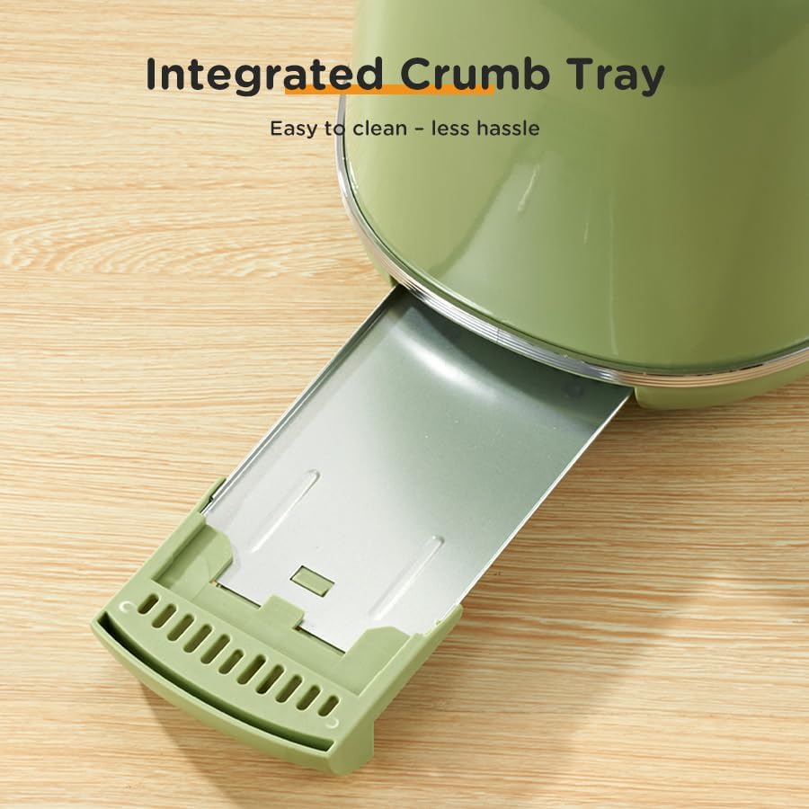 Toaster Retro 2 Slice, Vintage Green Toaster with Lid, with Bread Attachment, Preheat, Defrost And Cancel Functions, 6 Browning Levels (Green)