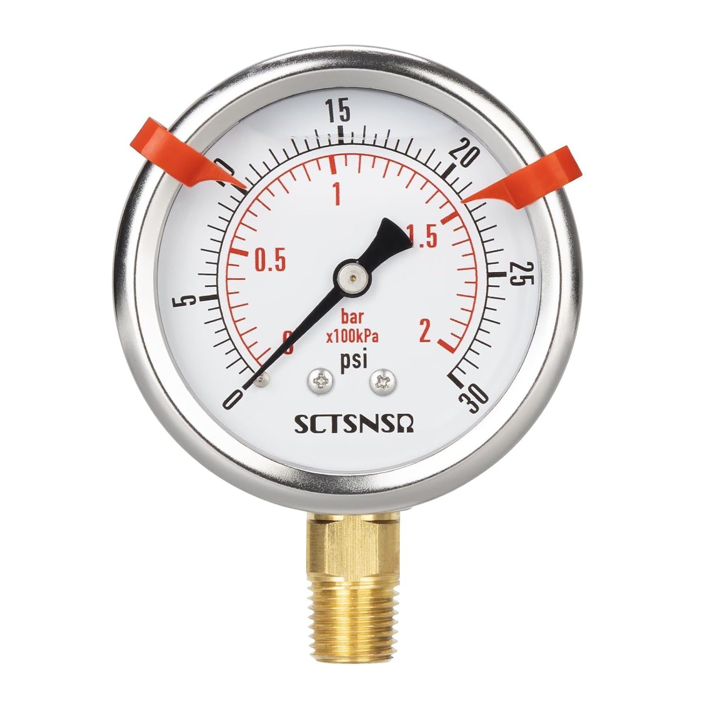 0 to 30 Psi Pressure Gauge, Liquid Filled, 1/4" NPT Lower Mount