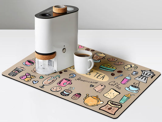 Fun Coffee Machine Mat-Espresso Tray for Coffee Bar Under Coffee Pot Mat, Coffee Maker Mat for Countertop, Dish Drying Mat,