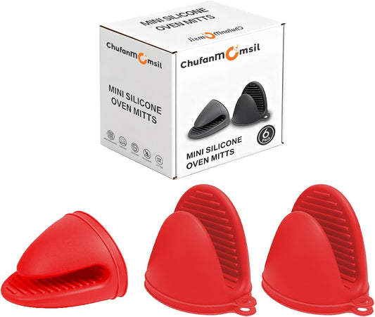3 Pairs Silicone Oven Mitts Sets Pot Holders Heat Resistant for Kitchen - Small Kitchen Mittens Silicone Rubber Air Fryer Mitts Mini Pot Pinch Grip for Cooking &amp; Baking, Red