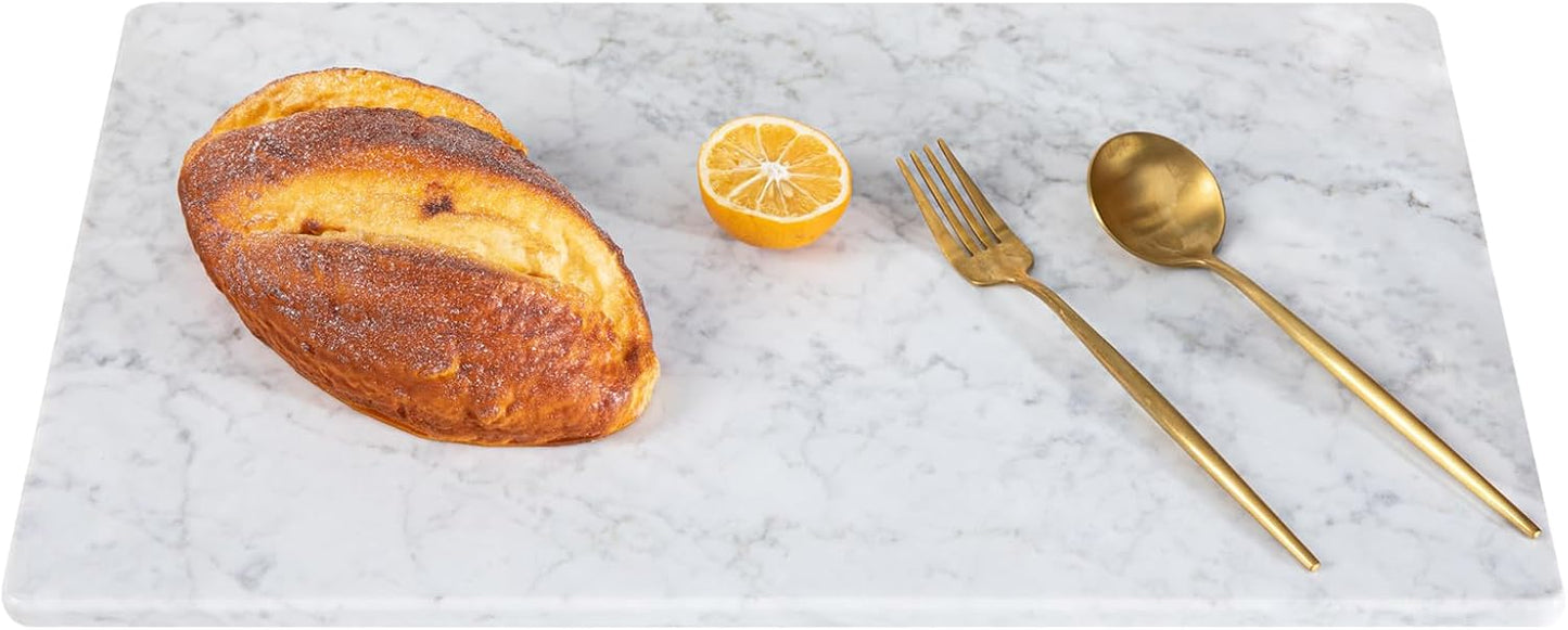 Carrara White Marble Cutting Board, 12×20 Inch Marble Pastry Board | ﻿Natural Marble Slab, Non-slip Feet, Stay Cool for Dough/Butter, Ideal for Pastry, Cheese, Charcuterie, Pizza, Bread