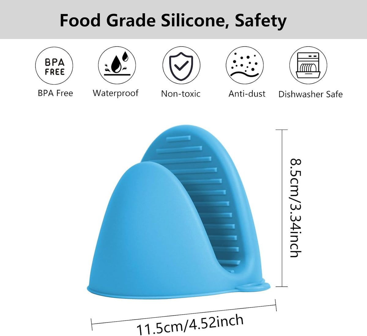 3 Pairs Oven Mitts Silicone Pot Holders Set Heat Resistant for Kitchen - Mini Silicone Oven Gloves Small Mittens Short Grips for Cooking &amp; Baking, Blue