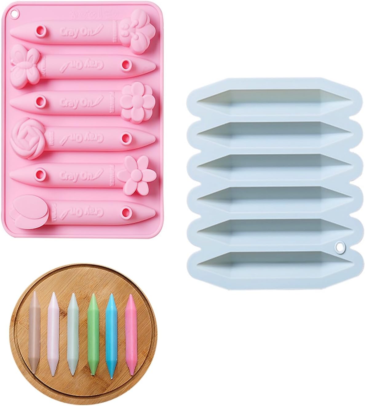Crayon Mold, 2 Pack Crayon Recycling Molds, 3D Crayon Silicone Mold Tipped Crayon Mold Oven Safe Candy Chocolate Making Molds for Kids Reusable Triangular Flower Crayon Molds for DIY Crayons.