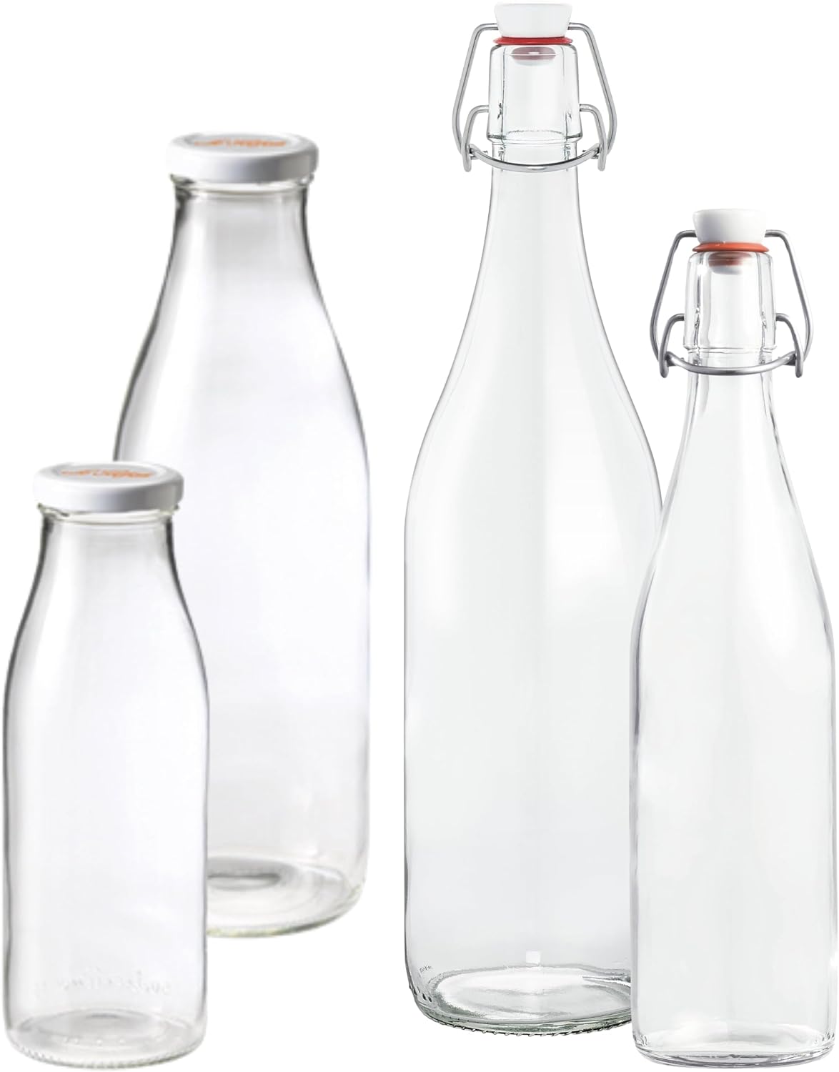 Le Parfait French Glass Milk Bottles with Printed Airtight Twist Lids, 500ml (16oz) Pack of 6 – Leakproof Reusable Glass Bottles for Juice, Water, Cold Brew, Kefir &amp; Beverage Storage