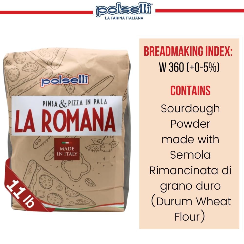 POLSELLI La Romana Pinsa &amp; Pizza Flour, Type 0, Wheat &amp; Rice Flour, 5 kg | High-Protein Wheat &amp; Rice Blend For Roman-Style Pizza And Flatbread Light Airy Crust, Crunchy Texture For Sourdough &amp; Baking