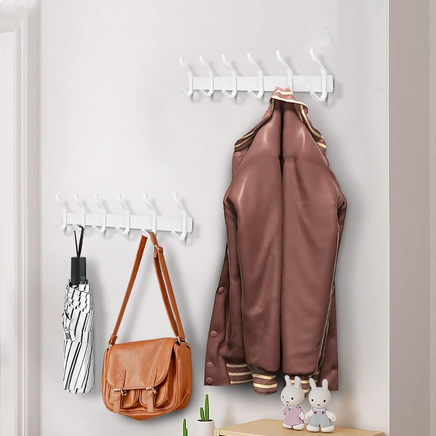 White Coat Rack Wall Mount, 23 Inch Coat Hooks with 8 Hooks, 1 Pack