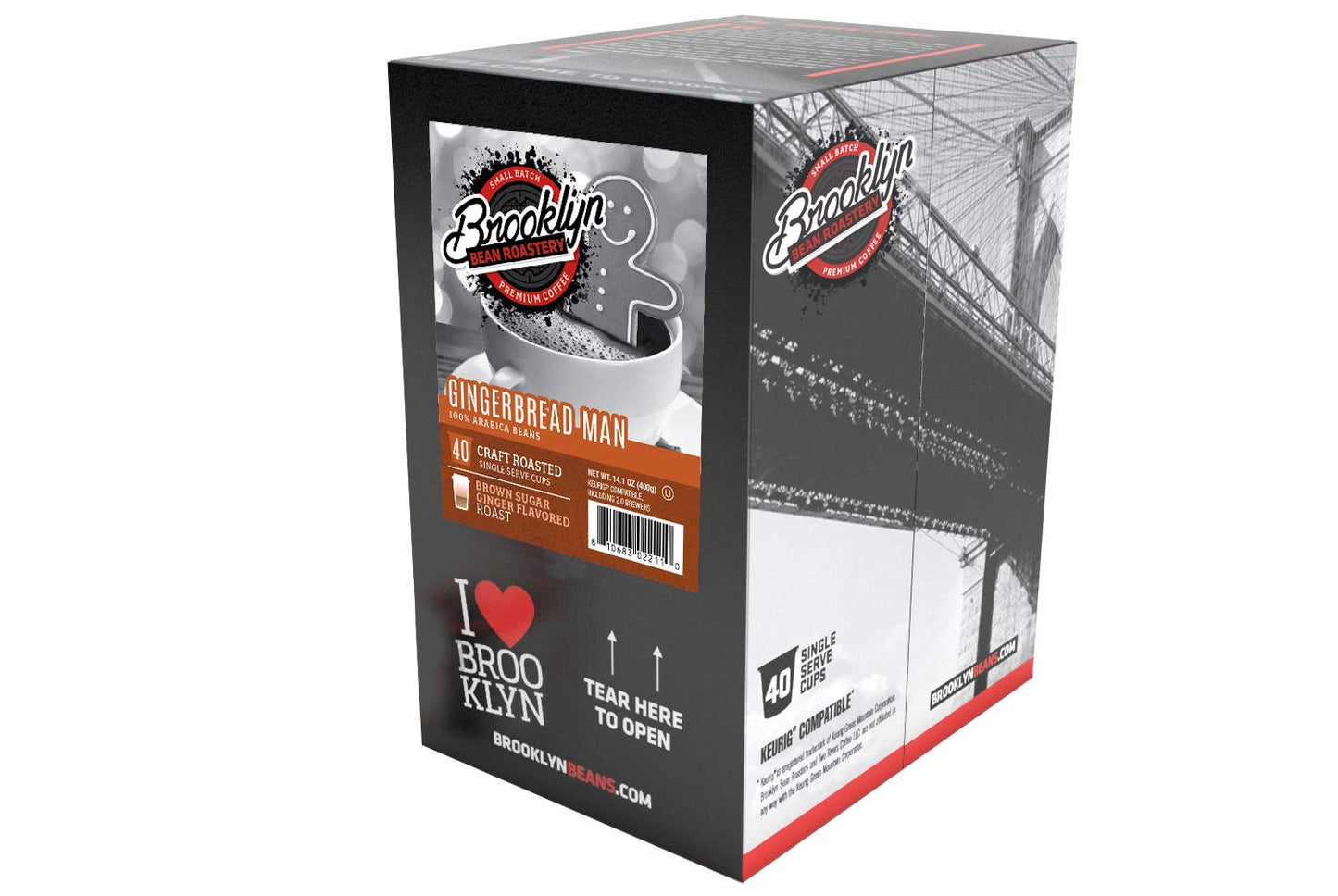 Brooklyn Beans Gingerbread Man Coffee Pods - Compatible with Keurig K Cup Brewers Including 2.0 Machines, 40 Count, Festive Gingerbread Flavored Coffee