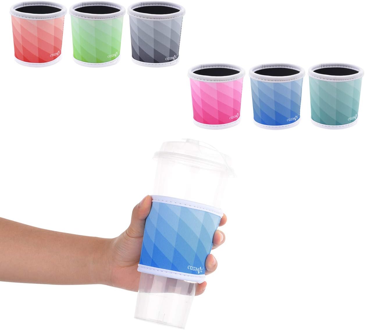 CM Reusable Coffee Mug Sleeve Cover Coffee Cup Sleeve Cover Heat Resistant Neoprene Insulator Sleeve for Coffee Tea Hot Cold Beverage (Lattic Patterns (6 Pcs))