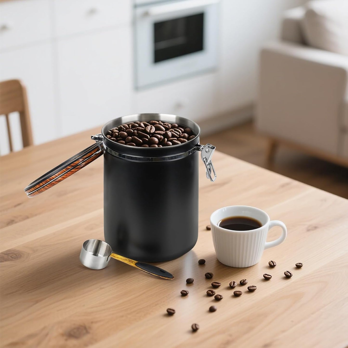 Coffee Canister, 35OZ Stainless Steel Coffee Bean Storage for 1kg Beans, Food Storage Container with Date Tracker, Scoop & CO2 Valve