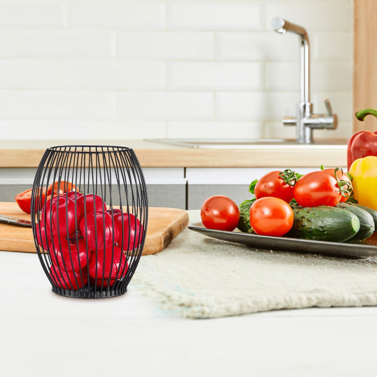 Luxshiny Coffee Pod Holder Wire Basket for Storage Black Metal Fruit Basket for Kitchen Counter Home Office and Hotel 6.10 X 5.31 X 5.31 in Storage Organizer