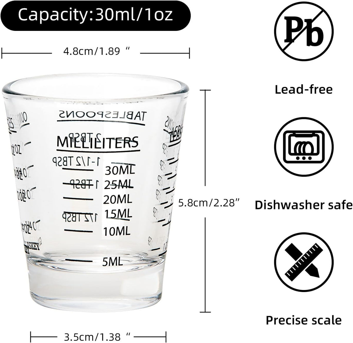 GLASKEY Shot Glasses Measuring Cup Set - 2 Pack Espresso Shot Glasses with Precise Measurement Marks