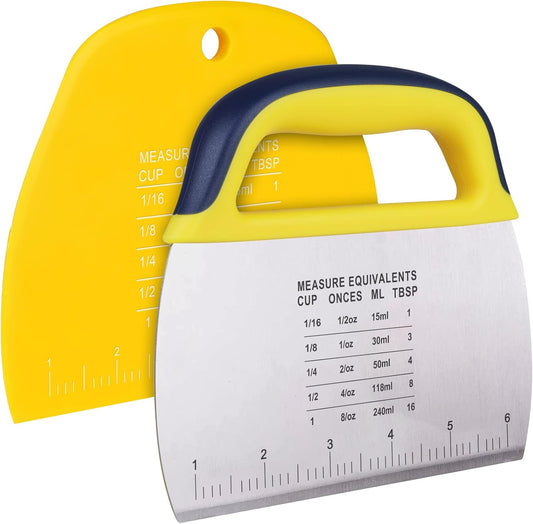 YGDZ Dough Scraper Chopper 2 Pcs, Stainless Steel Dough Cutter With Grip, Plastic Bench Scraper with Measuring Scale,