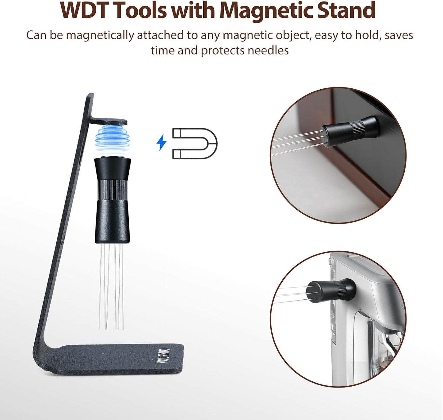 WDT Tool - Coffee Distribution Tool with Magnetic Stand, Adjustable Range Espresso Stirrer, 304 Stainless Steel 6 Needles 0.4mm and 6 Extra Needles 0.25mm