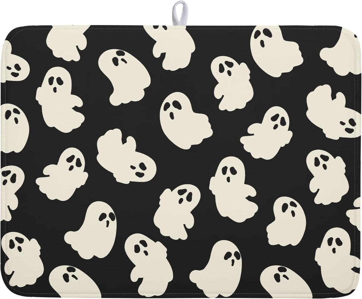 Halloween Ghosts Dish Drying Mat for Kitchen Counter Halloween Cute Ghost Drying Dish Mat 18”x24” Absorbent Microfiber