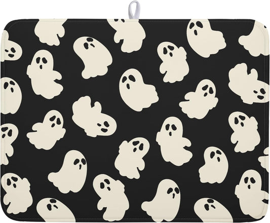 Halloween Ghosts Dish Drying Mat for Kitchen Counter Halloween Cute Ghost Drying Dish Mat 18”x24” Absorbent Microfiber