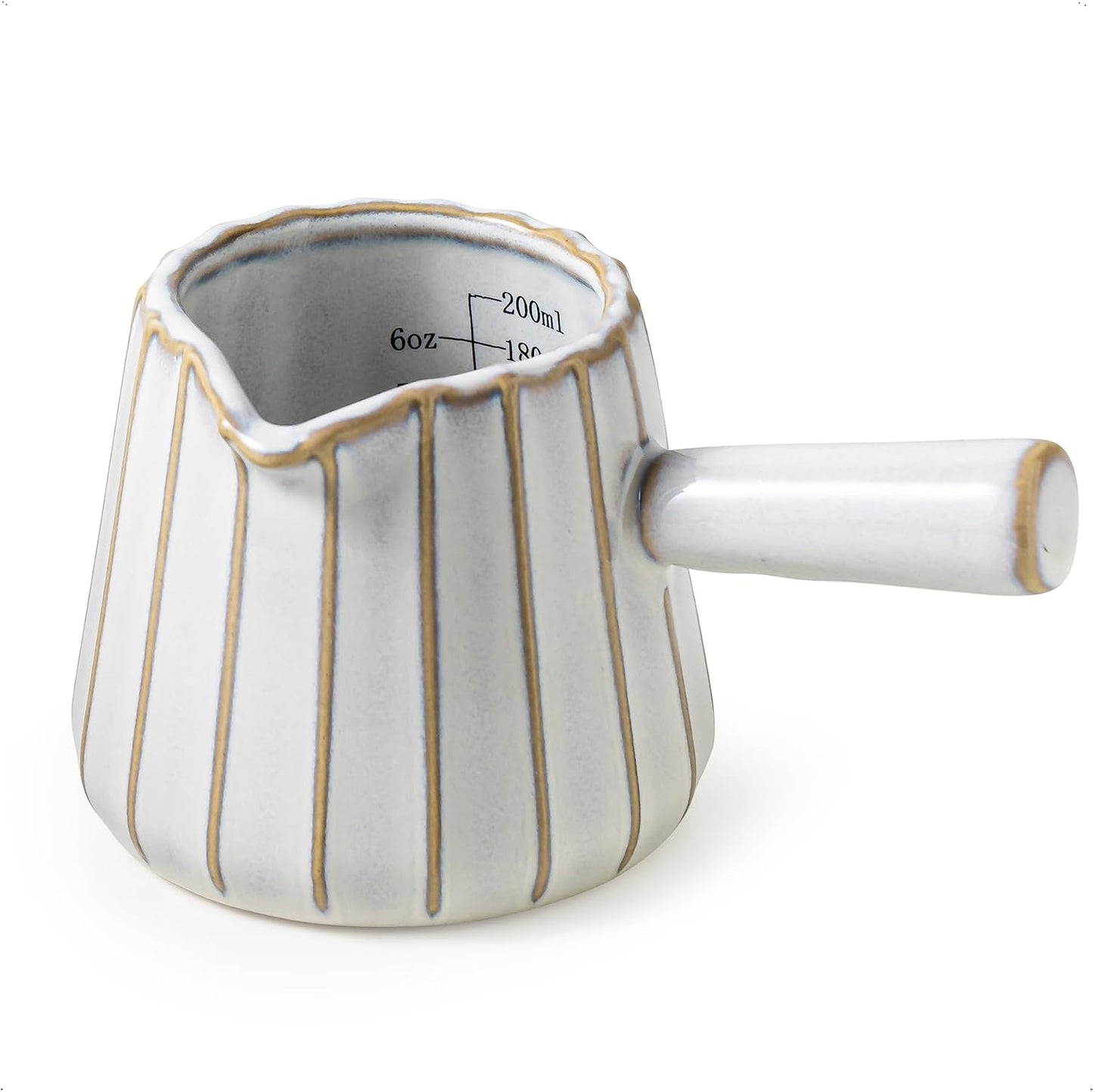 Ceramic Espresso Cups, Espresso Measuring Cup with Handle, 6 OZ | Espresso Shots Cups with Dual Scale, Espresso Accessories, Cute Espresso Pour Cup, Coffee Bar Aesthetic, Cream White