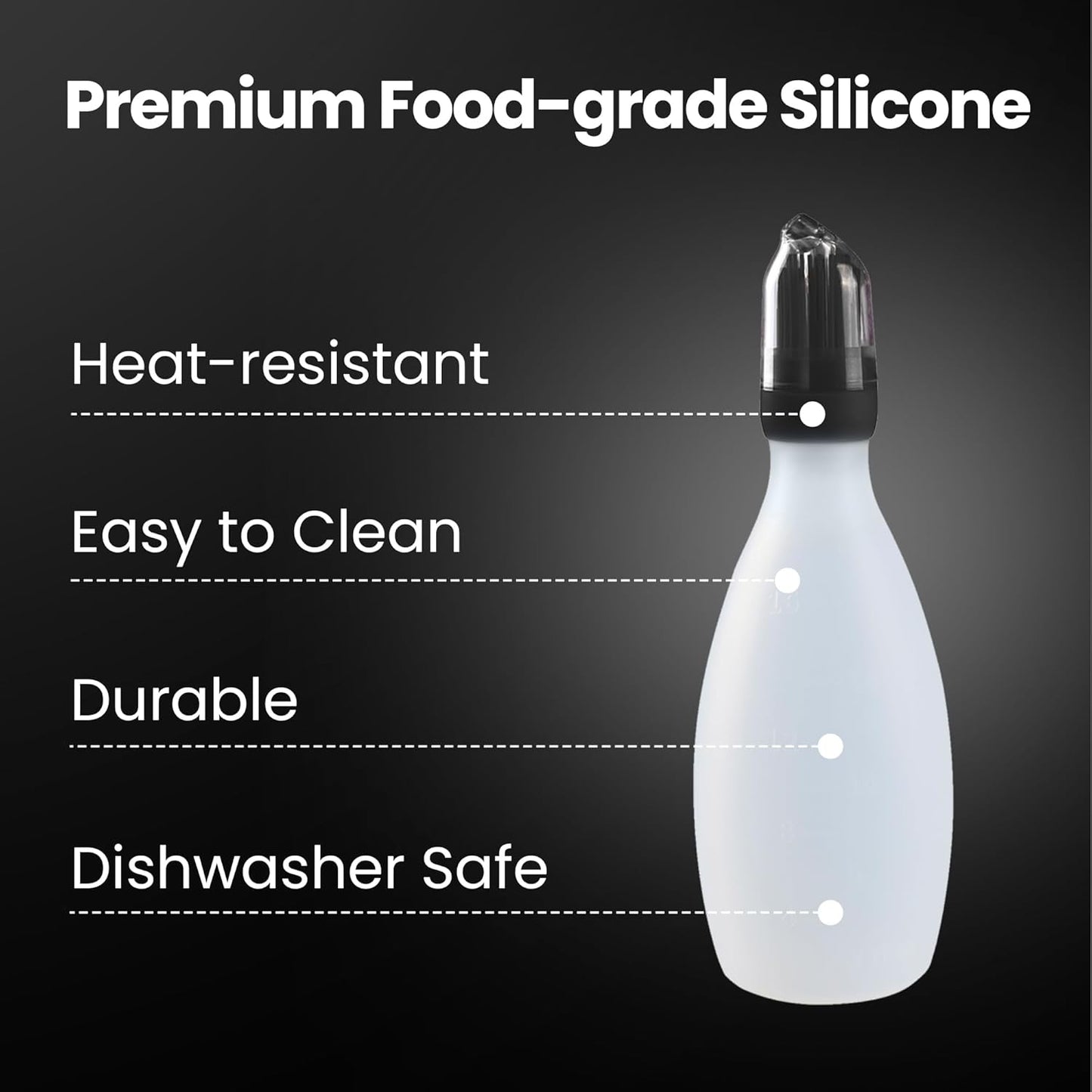 Gourmet Easy BBQ Sauce Bottle with Silicone Basting Brush, BPA-Free (Black) | Heat Resistant for Safe Grilling, 16OZ Big Capacity, Dishwasher Safe, Ideal for BBQ, Baking &amp; Roasting, 2-Year Warranty
