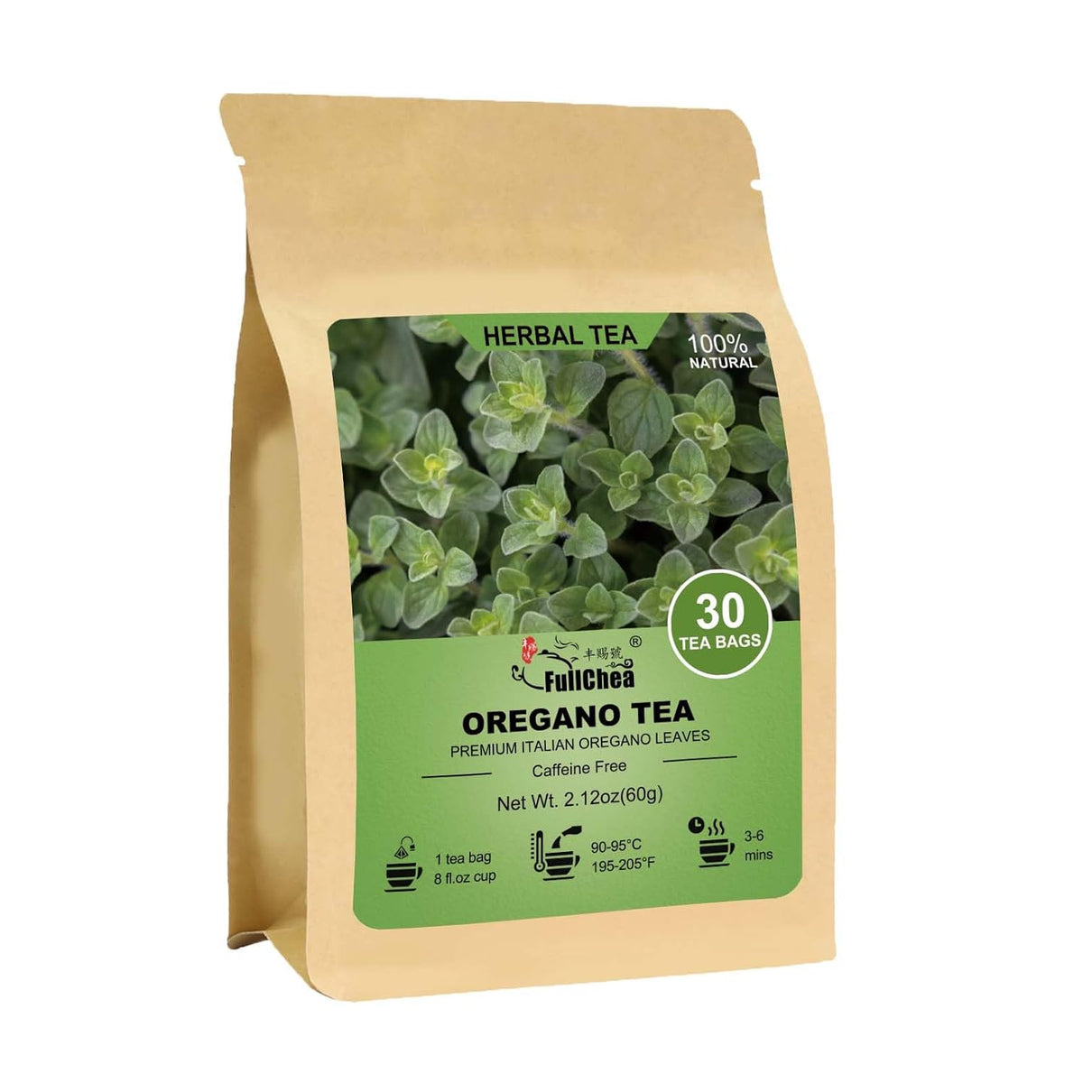 FullChea - Oregano Tea Bags, 30 Count, Dried Oregano Leaves | 100% pure dried oregano herbal tea, rich in plant antioxidants, Non-GMO &amp; caffeine-free, easy to brew hot or iced daily