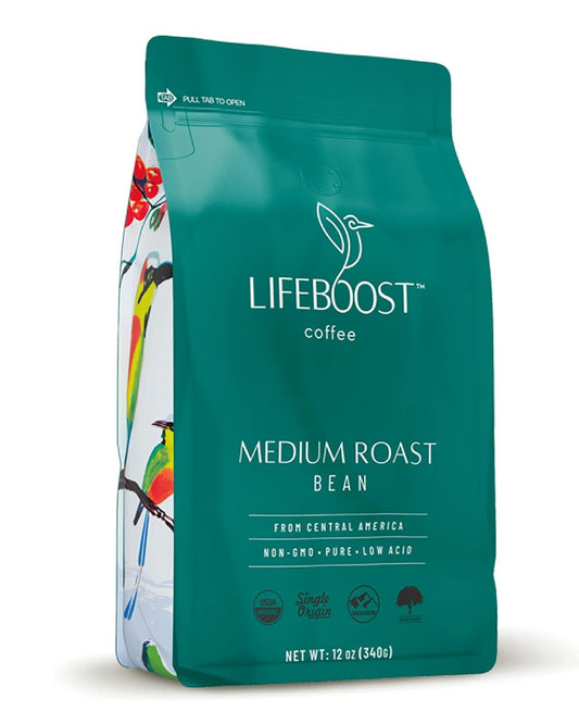 Lifeboost Organic Coffee Beans Medium Roast - Low Acid Single Origin Non-GMO Organic Whole Bean Coffee - Third Party Tested