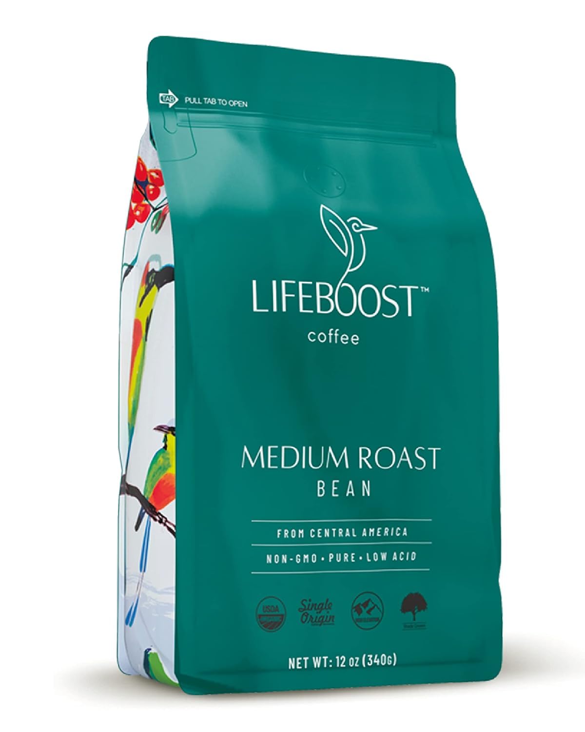 Lifeboost Organic Coffee Beans Medium Roast - Low Acid Single Origin Non-GMO Organic Whole Bean Coffee - Third Party Tested For Mycotoxins &amp; Pesticides - 12 Ounces