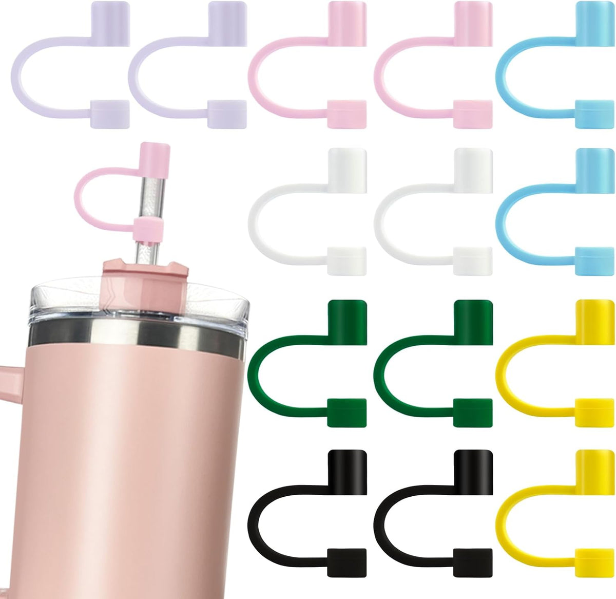 Velaco 14Pcs 0.4in/10mm Diameter Silicone Straw Covers Cap Compatible with Stanley 20 30&40 Oz Cup, 