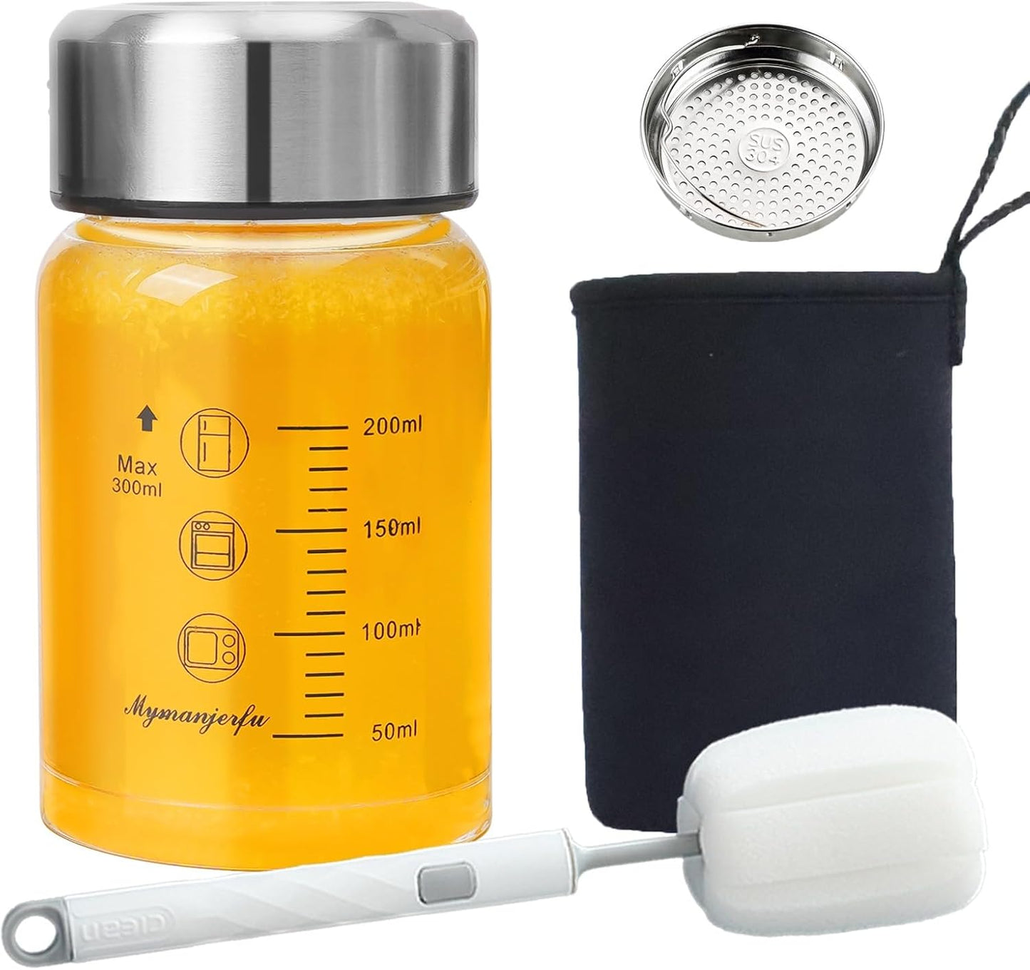 Glass Juice Bottles 10 oz - Wide Mouth Glass Water Bottles with Lids and Sleeve- for Juicing, Smooth