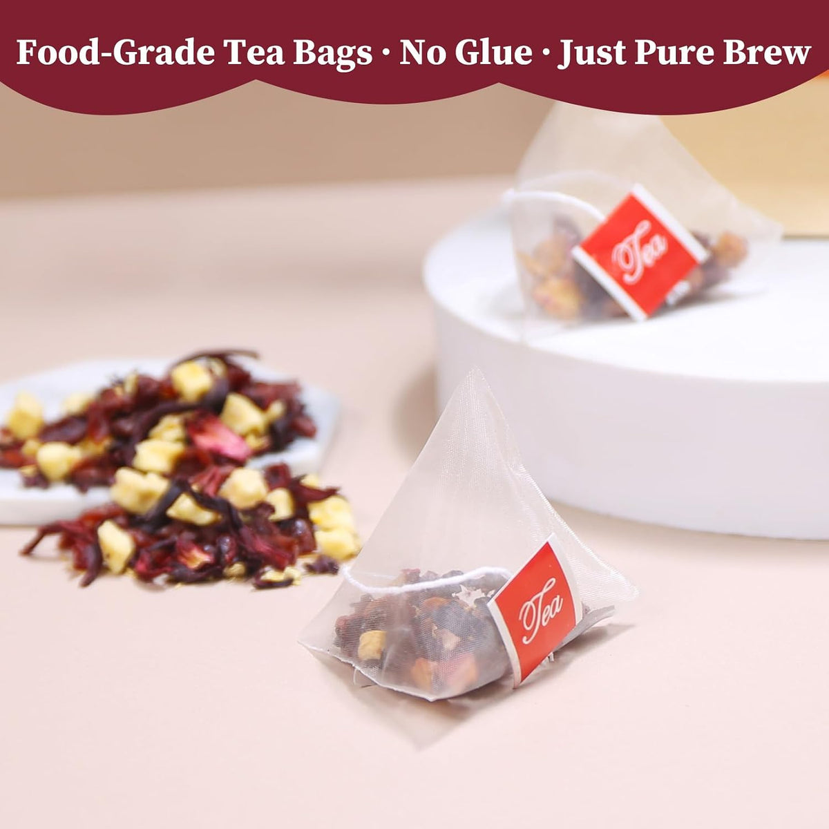 FullChea Cranberry Apple Tea Bags, 45 Counts, Fruit Herbal Blend, Non-GMO | Blended With Apple, Hibiscus, Rose &amp; Licorice, Naturally Sweet Tart Taste, Caffeine-Free, Wellness Support